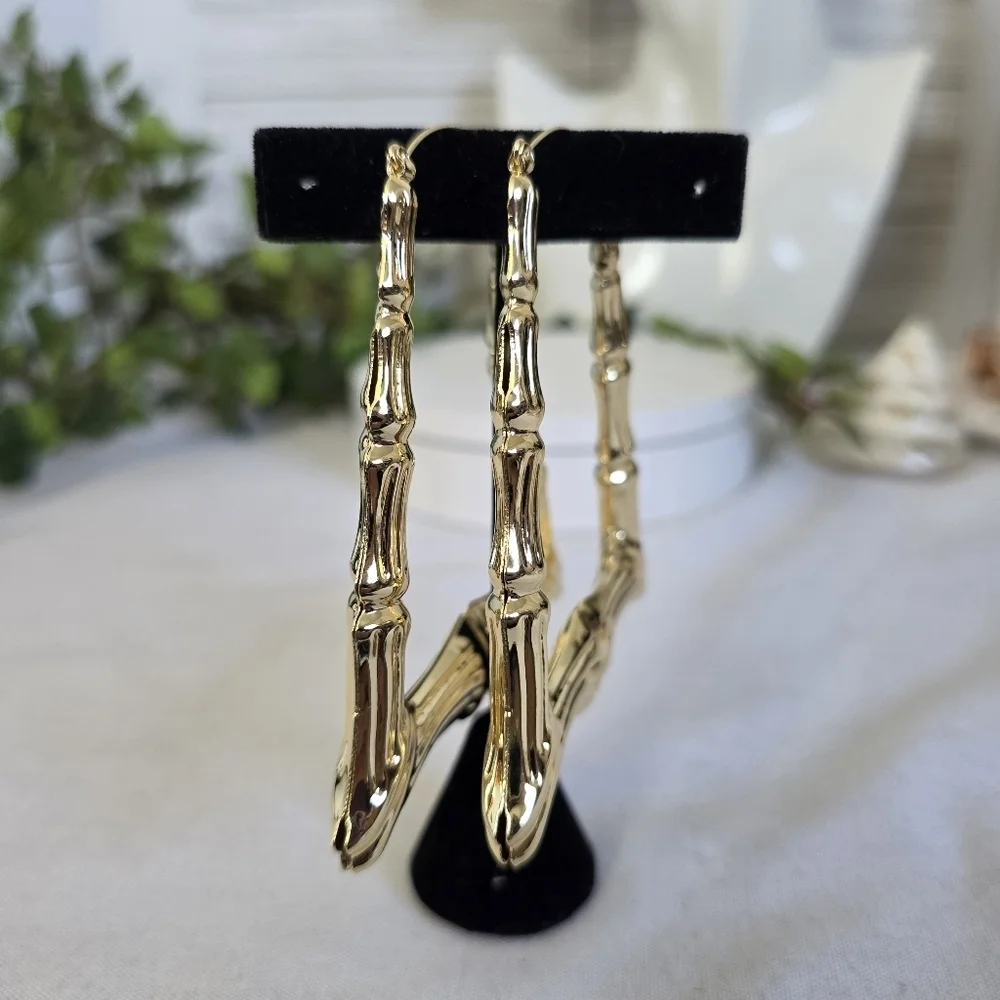 Gold Filled Large Statement Doorknocker Bamboo Hoop Earrings